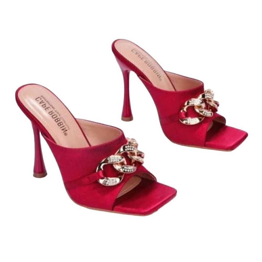 Cape Robbin Disteny Red Satin Chain Square Open Toe Stiletto Shoes Size 10